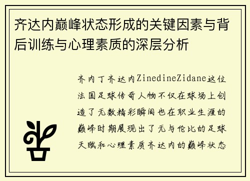齐达内巅峰状态形成的关键因素与背后训练与心理素质的深层分析